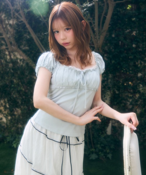 TITTY&CO.(ティティーアンドコー)の「ギャザートップス(Tシャツ/カットソー・レディース・チャコールグレー/アイボリー/ブルー/ピンク・FREE)」の7枚目の写真