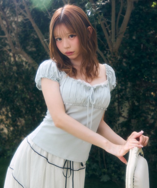 TITTY&CO.(ティティーアンドコー)の「ギャザートップス(Tシャツ/カットソー・レディース・チャコールグレー/アイボリー/ブルー/ピンク・FREE)」の6枚目の写真