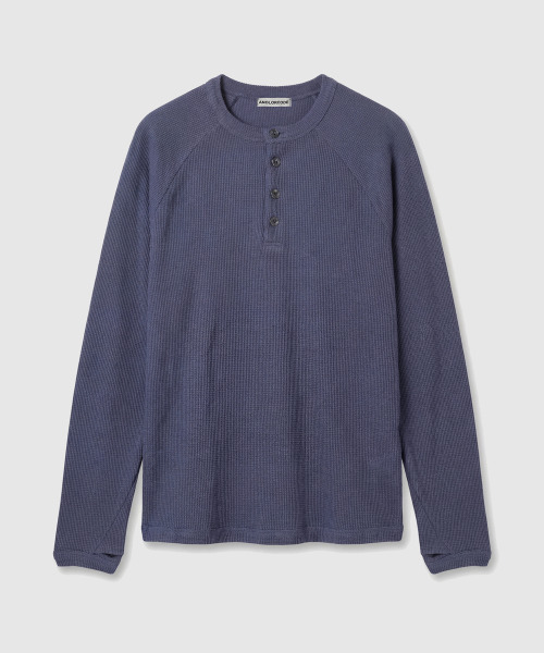ANOLORCODE（アノローコード）の「クロップワッフルヘンリーネックTシャツ (3色)（Tシャツ/カットソー・レディース・ブルー/チャコールグレー/ライトグレー・MEDIUM/LARGE）」の9枚目の写真