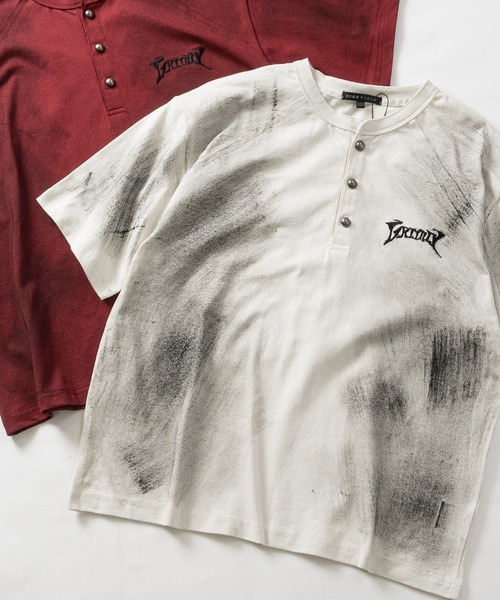 JOHN'S CLOSET(ジョンズクローゼット)の「【13】バイオウォッシュ ショートヘンリーネックTシャツ(Tシャツ/カットソー・メンズ・ブラック/アイボリー/ワインレッド・MEDIUM/LARGE)」の1枚目の写真
