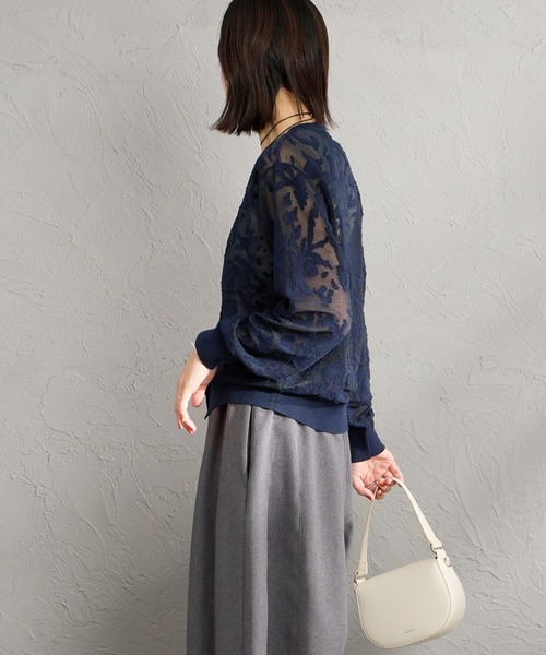 WEB限定】[mizuiro ind/ミズイロインド] メッシュ刺繍クルー 