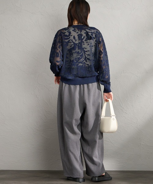 WEB限定】[mizuiro ind/ミズイロインド] メッシュ刺繍クルー