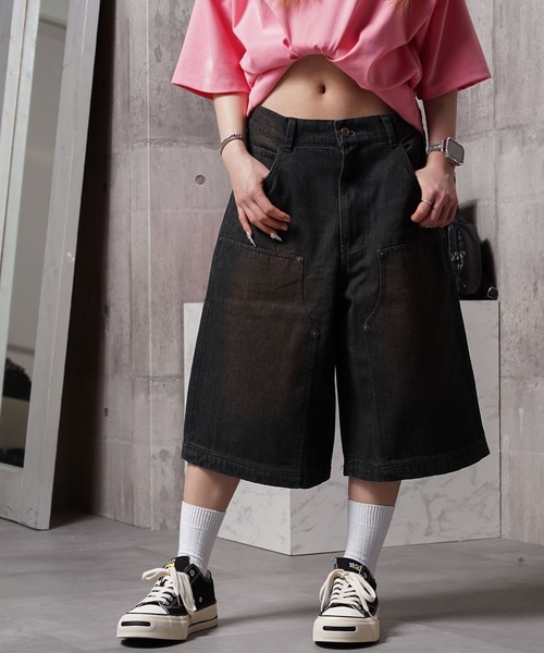 1111clothing（ワンフォークロージング）の「12oz デニム ダブルニージョーツ / 12-ounce Denim Double-Knee Jorts（デニムパンツ・メンズ・カモフラージュ/ネイビー/ブラック/ブルー・XL/L/M）」の15枚目の写真