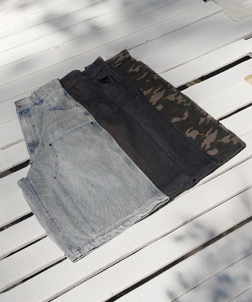 1111clothing（ワンフォークロージング）の「12oz デニム ダブルニージョーツ / 12-ounce Denim Double-Knee Jorts（デニムパンツ・メンズ・カモフラージュ/ネイビー/ブラック/ブルー・XL/L/M）」の5枚目の写真