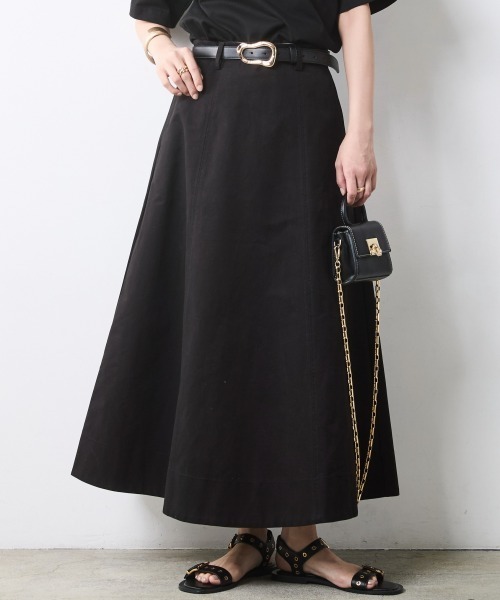CHIC STYLE(シックスタイル)の「綿100%チノフレアスカート<大きいサイズ有>シックスタイル(スカート・レディース・ブラック/ベージュ・M/L/LL/3L/4L/5L)」の1枚目の写真