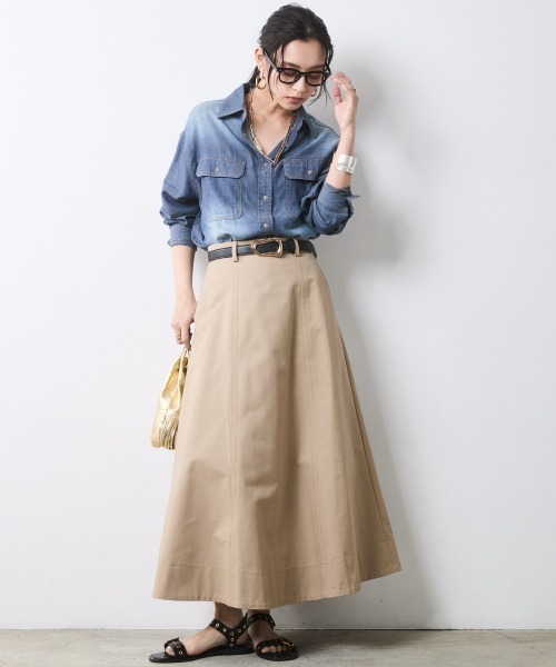 CHIC STYLE(シックスタイル)の「綿100%チノフレアスカート<大きいサイズ有>シックスタイル(スカート・レディース・ブラック/ベージュ・M/L/LL/3L/4L/5L)」の8枚目の写真