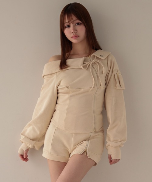M DOLLY original* Ribbon evie zip up sweat set up/リボンイーヴィー