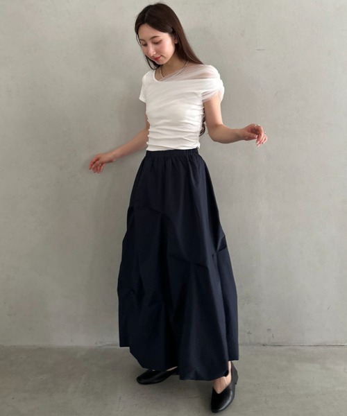 MYMOOD.(マイムード)の「チュールドッキングアシメントリーカットソー 半袖Tシャツ ワンショルダートップス(Tシャツ/カットソー・レディース・ブラック/ホワイト・FREE)」の18枚目の写真