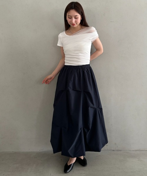 MYMOOD.(マイムード)の「チュールドッキングアシメントリーカットソー 半袖Tシャツ ワンショルダートップス(Tシャツ/カットソー・レディース・ブラック/ホワイト・FREE)」の19枚目の写真