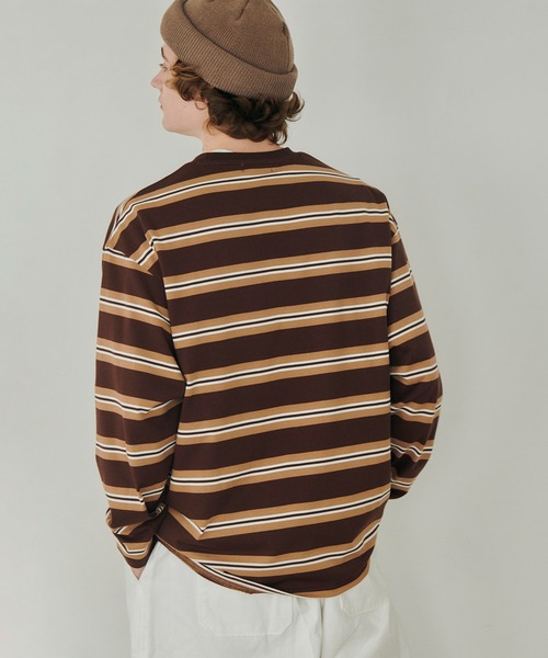 MAISON CLUB(メゾンクラブ)の「【MAISON CLUB】Over Multi Border Tee / オーバーマルチボーダーTee 長袖 ロンT(Tシャツ/カットソー・メンズ・ネイビー/ブラウン/チャコールグレー・L/M)」の20枚目の写真