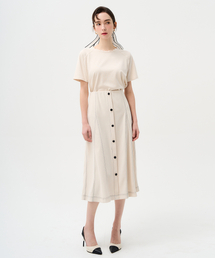 DE PERI MERA（ペリー メラ）の「バンディング丈調整Aラインミディスカート（ベージュ）（スカート）」