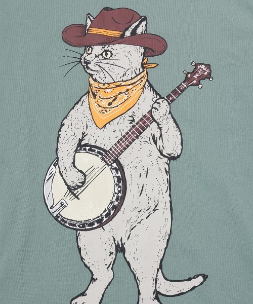 チチカカ（チチカカ）の「go slow caravan USAコットンバンジョー猫Tシャツ【ユニセックス】（Tシャツ/カットソー・レディース・ホワイト/グリーン・MEDIUM/LARGE）」の12枚目の写真