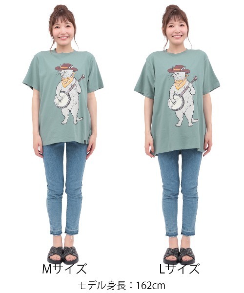 チチカカ（チチカカ）の「go slow caravan USAコットンバンジョー猫Tシャツ【ユニセックス】（Tシャツ/カットソー・レディース・ホワイト/グリーン・MEDIUM/LARGE）」の15枚目の写真