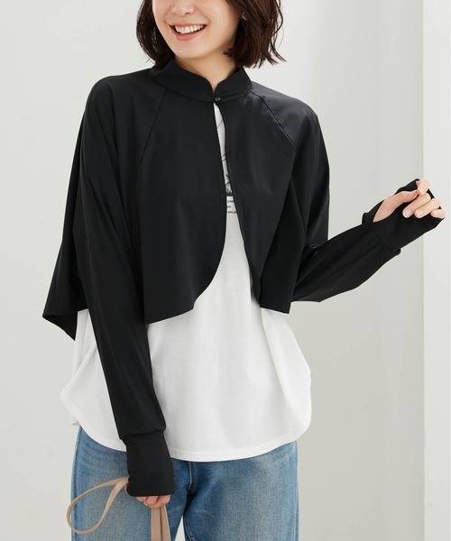 BELLUNA PLUS(ベルーナ)の「ヒンヤリ爽快!スタンド衿ボレロ(ポンチョ・レディース・アイボリー/ブラック・X-LARGE/LARGE/MEDIUM)」の1枚目の写真