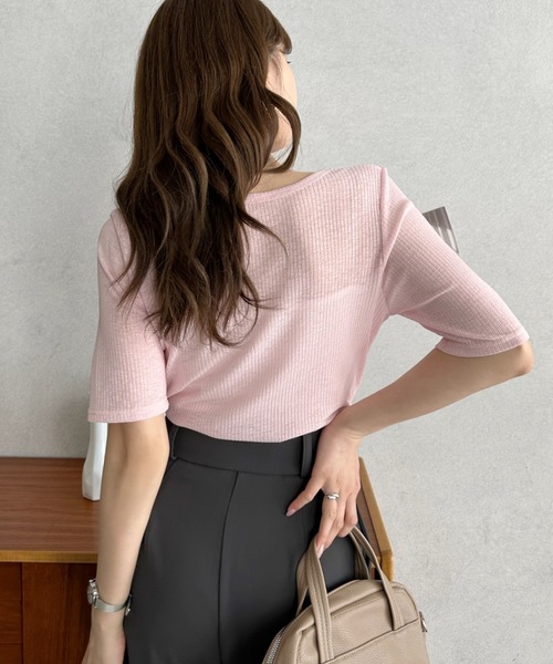 TREOVER（トレオーバー）の「サラっと軽やかな着心地の半袖ヘンリーネックTシャツ（Tシャツ/カットソー・レディース・ライトグレー/ピンク/ブラック・FREE）」の9枚目の写真