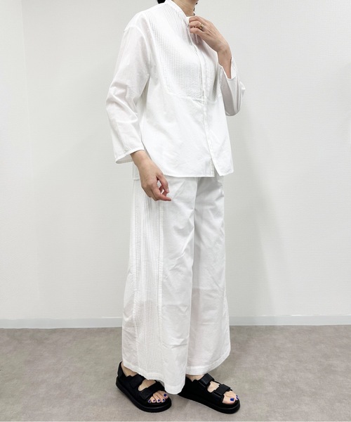 vent blanc(ヴァンブラン)の「vent blanc ヴァンブラン コットンローン ピンタック デザインシャツブラウス(シャツ/ブラウス・レディース・ブラック/オフホワイト/インディゴブルー・FREE)」の5枚目の写真