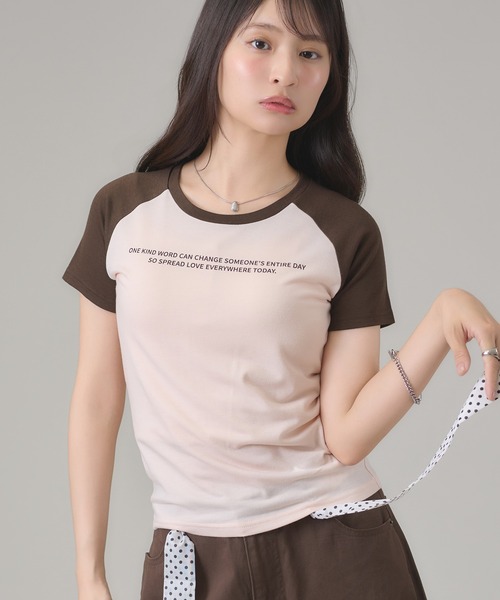 apres jour mignon(アプレジュールミニョン)の「配色ラグランTシャツ(Tシャツ/カットソー・レディース・ピンク/グリーン/ネイビー・フリー/LARGE)」の2枚目の写真
