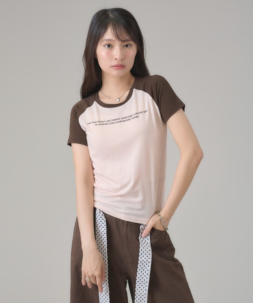 apres jour mignon(アプレジュールミニョン)の「配色ラグランTシャツ(Tシャツ/カットソー・レディース・ピンク/グリーン/ネイビー・フリー/LARGE)」の12枚目の写真