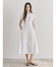 Pintuck Pleats Strap Dress, White