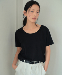 シルケットUネックハーフTシャツ_BLACK(WB6TP32)