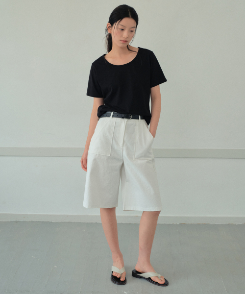 WEDNESDAYOASISFORWOMEN(ウェンズデー オアシス フォー ウーマン)の「シルケットUネックハーフTシャツ_BLACK(WB6TP32)(Tシャツ/カットソー・レディース・ブラック・FREE)」の3枚目の写真