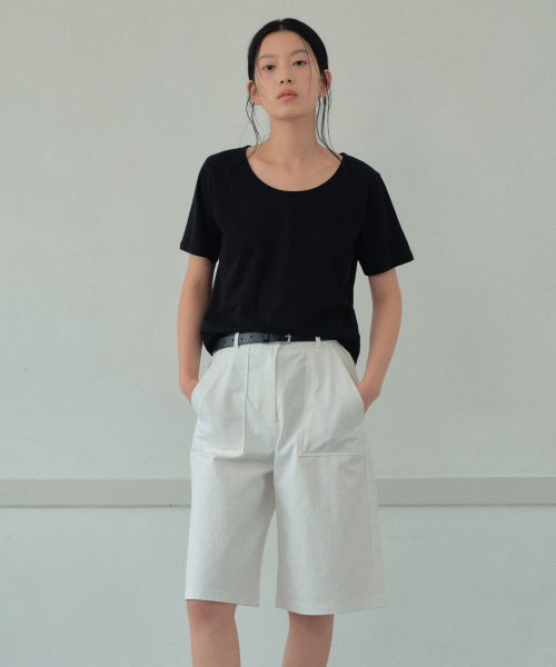WEDNESDAYOASISFORWOMEN(ウェンズデー オアシス フォー ウーマン)の「シルケットUネックハーフTシャツ_BLACK(WB6TP32)(Tシャツ/カットソー・レディース・ブラック・FREE)」の4枚目の写真