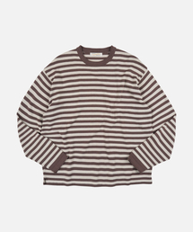 STRIPE KNIT LONG SLEEVE _ BROWN