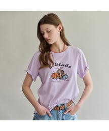 パールスタッズパンプキンプリント半袖Tシャツ