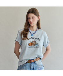 パールスタッズパンプキンプリント半袖Tシャツ