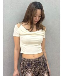 EVRIS | チェーンドレープリブフレンチトップス 夏服(Tシャツ/カットソー)