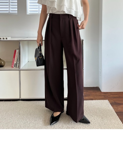 umune(ウムネ)の「スラックス ワイドパンツ セミワイド タック センタープレス ハイウエスト きれいめ オフィス 上品 ボトムス 秋冬(その他パンツ・レディース・ブラウン/ベージュ/ブラック/ベビーピンク・M/L)」の6枚目の写真