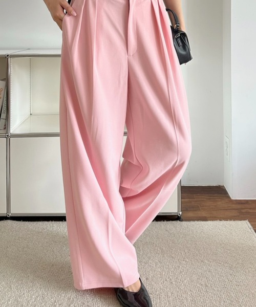 umune(ウムネ)の「スラックス ワイドパンツ セミワイド タック センタープレス ハイウエスト きれいめ オフィス 上品 ボトムス 秋冬(その他パンツ・レディース・ブラウン/ベージュ/ブラック/ベビーピンク・M/L)」の10枚目の写真