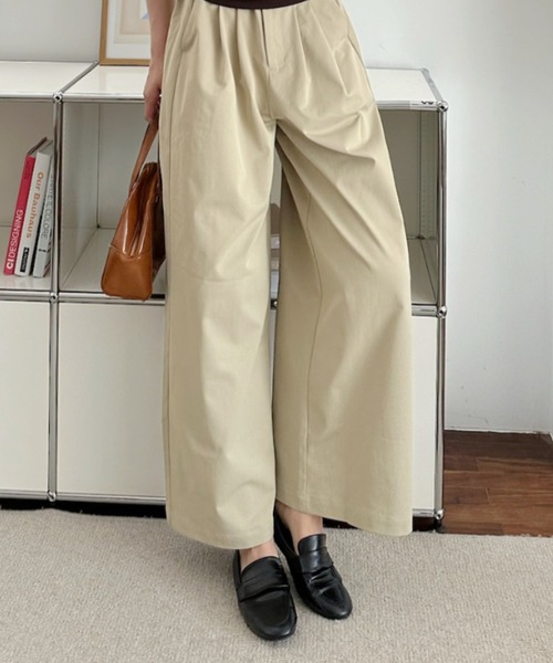 umune(ウムネ)の「スラックス ワイドパンツ セミワイド タック センタープレス ハイウエスト きれいめ オフィス 上品 ボトムス 秋冬(その他パンツ・レディース・ブラウン/ベージュ/ブラック/ベビーピンク・M/L)」の12枚目の写真