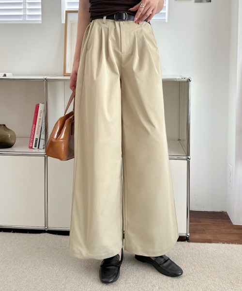 umune(ウムネ)の「スラックス ワイドパンツ セミワイド タック センタープレス ハイウエスト きれいめ オフィス 上品 ボトムス 秋冬(その他パンツ・レディース・ブラウン/ベージュ/ブラック/ベビーピンク・M/L)」の13枚目の写真