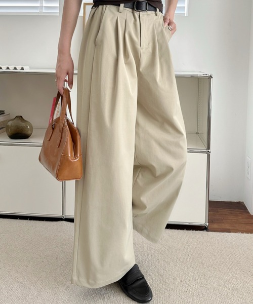 umune(ウムネ)の「スラックス ワイドパンツ セミワイド タック センタープレス ハイウエスト きれいめ オフィス 上品 ボトムス 秋冬(その他パンツ・レディース・ブラウン/ベージュ/ブラック/ベビーピンク・M/L)」の14枚目の写真