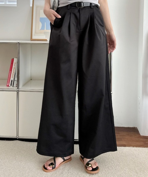 umune(ウムネ)の「スラックス ワイドパンツ セミワイド タック センタープレス ハイウエスト きれいめ オフィス 上品 ボトムス 秋冬(その他パンツ・レディース・ブラウン/ベージュ/ブラック/ベビーピンク・M/L)」の15枚目の写真