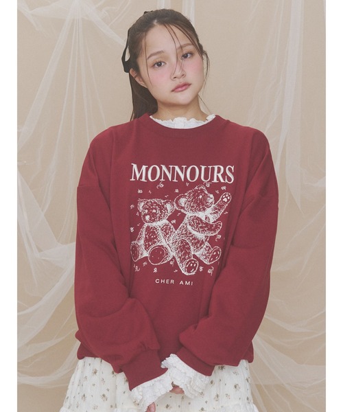 merry jenny（メリージェニー）の「twin bears スウェット（スウェット・レディース・ボルドー/ピンク/オフホワイト・FREE）」の3枚目の写真