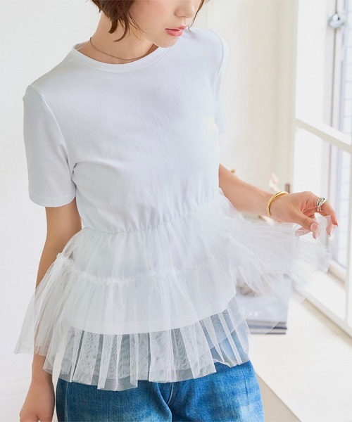 KOBE LETTUCE(コウベレタス)の「ティアードチュールペプラムトップス(Tシャツ/カットソー・レディース・オフホワイト/ブラック・M)」の11枚目の写真