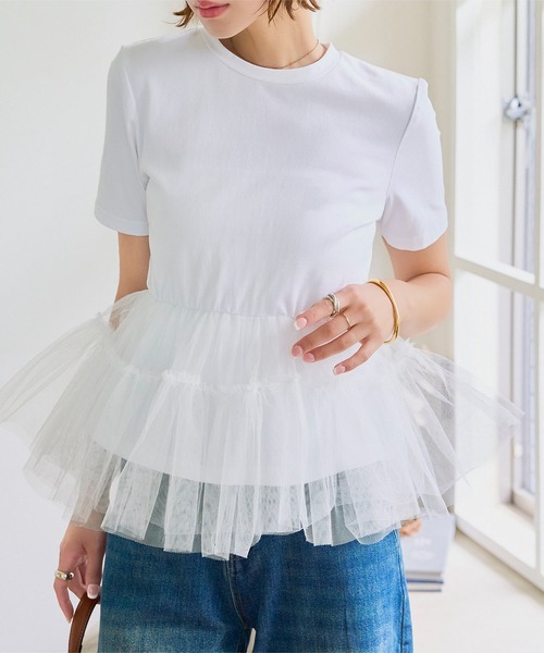 KOBE LETTUCE(コウベレタス)の「ティアードチュールペプラムトップス(Tシャツ/カットソー・レディース・オフホワイト/ブラック・M)」の10枚目の写真