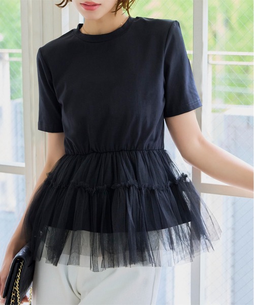 KOBE LETTUCE(コウベレタス)の「ティアードチュールペプラムトップス(Tシャツ/カットソー・レディース・オフホワイト/ブラック・M)」の8枚目の写真