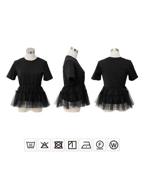 KOBE LETTUCE(コウベレタス)の「ティアードチュールペプラムトップス(Tシャツ/カットソー・レディース・オフホワイト/ブラック・M)」の7枚目の写真
