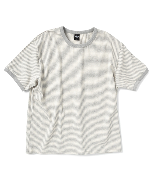SUPERSUB(スーパーサブ)の「ストライプリンガー半袖Tシャツ-グレー(Tシャツ/カットソー・レディース・その他・SMALL/MEDIUM/LARGE)」の1枚目の写真