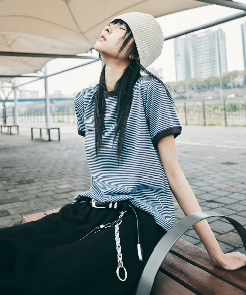 SUPERSUB(スーパーサブ)の「ストライプリンガー半袖Tシャツ-グレー(Tシャツ/カットソー・レディース・その他・SMALL/MEDIUM/LARGE)」の10枚目の写真