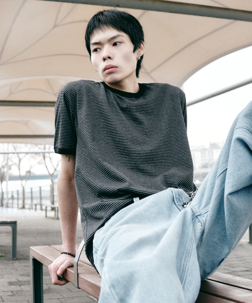 SUPERSUB(スーパーサブ)の「ストライプリンガー半袖Tシャツ-グレー(Tシャツ/カットソー・レディース・その他・SMALL/MEDIUM/LARGE)」の11枚目の写真