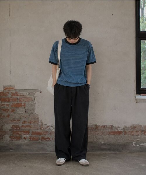 SUPERSUB(スーパーサブ)の「ストライプリンガー半袖Tシャツ-グレー(Tシャツ/カットソー・レディース・その他・SMALL/MEDIUM/LARGE)」の2枚目の写真