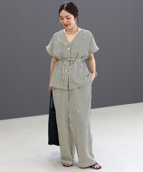 Aletta vita(アレッタビータ)の「サッカーストライプツータックパンツ(その他パンツ・レディース・ストライプ・L/M)」の2枚目の写真