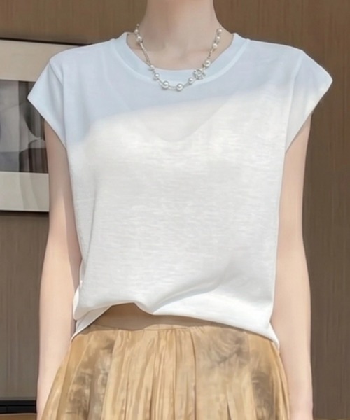 yuue' ( wear )(ユーイ)の「フレンチスリーブサマートップス(Tシャツ/カットソー・レディース・チャコールグレー/レッド/ブラック/ホワイト・FREE)」の1枚目の写真