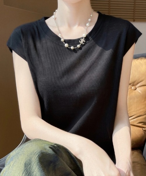 yuue' ( wear )(ユーイ)の「フレンチスリーブサマートップス(Tシャツ/カットソー・レディース・チャコールグレー/レッド/ブラック/ホワイト・FREE)」の2枚目の写真