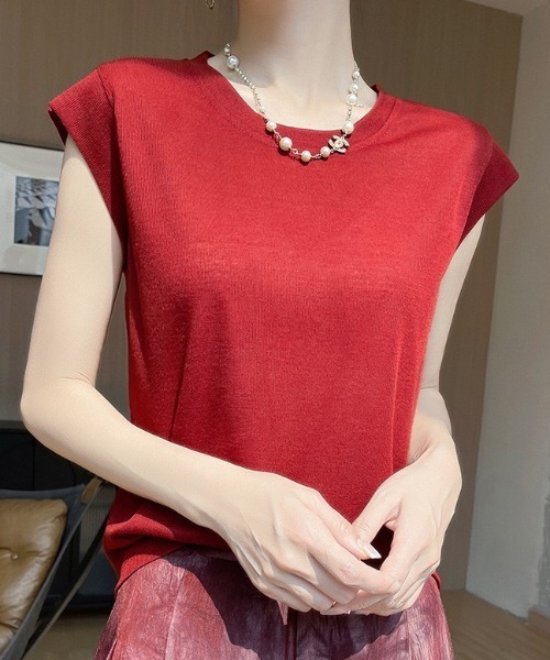 yuue' ( wear )(ユーイ)の「フレンチスリーブサマートップス(Tシャツ/カットソー・レディース・チャコールグレー/レッド/ブラック/ホワイト・FREE)」の8枚目の写真