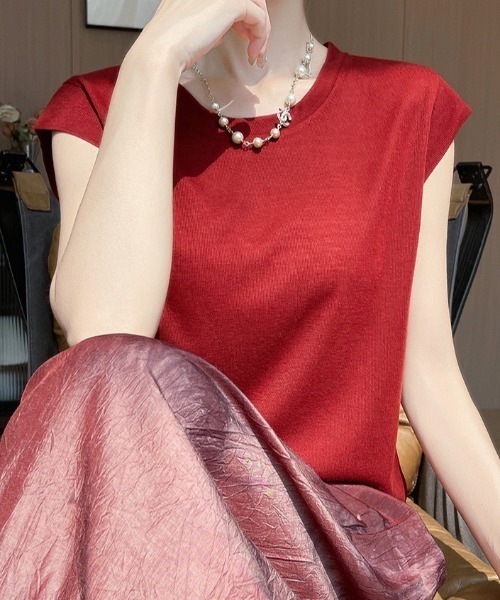 yuue' ( wear )(ユーイ)の「フレンチスリーブサマートップス(Tシャツ/カットソー・レディース・チャコールグレー/レッド/ブラック/ホワイト・FREE)」の18枚目の写真